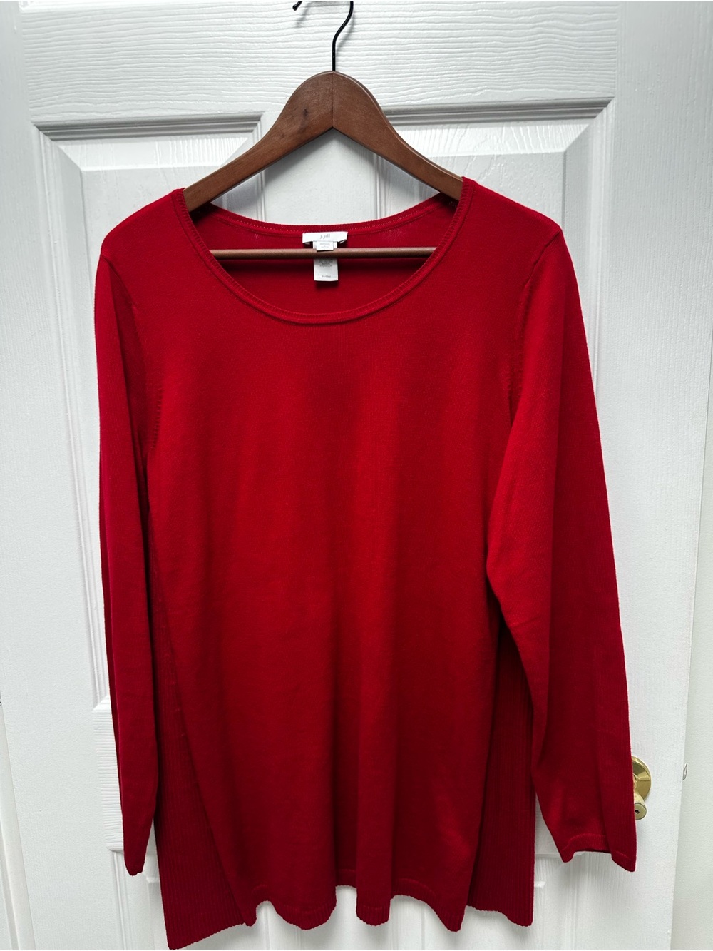 J.Jill Red Knit Tunic Sweater Top Size L Cotton Viscose Nylon Long Sleeve Lagan